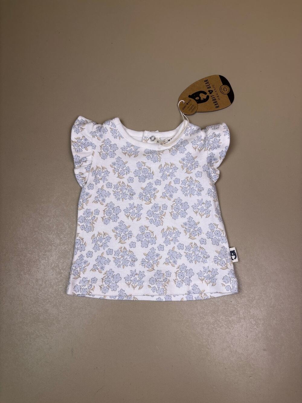 Rabbit + Bear Organic Baby Girls Floral Top 3-6M Flutter Sleeve NWT